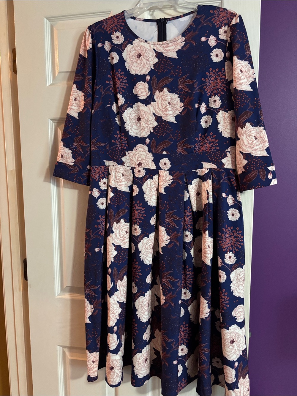 SHEIN Navy Dress with Light Pink Floral Print